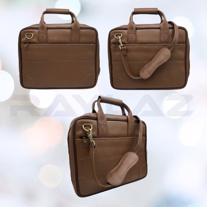 Elegant Brown Faux Leather Laptop Bag with Multiple Compartments